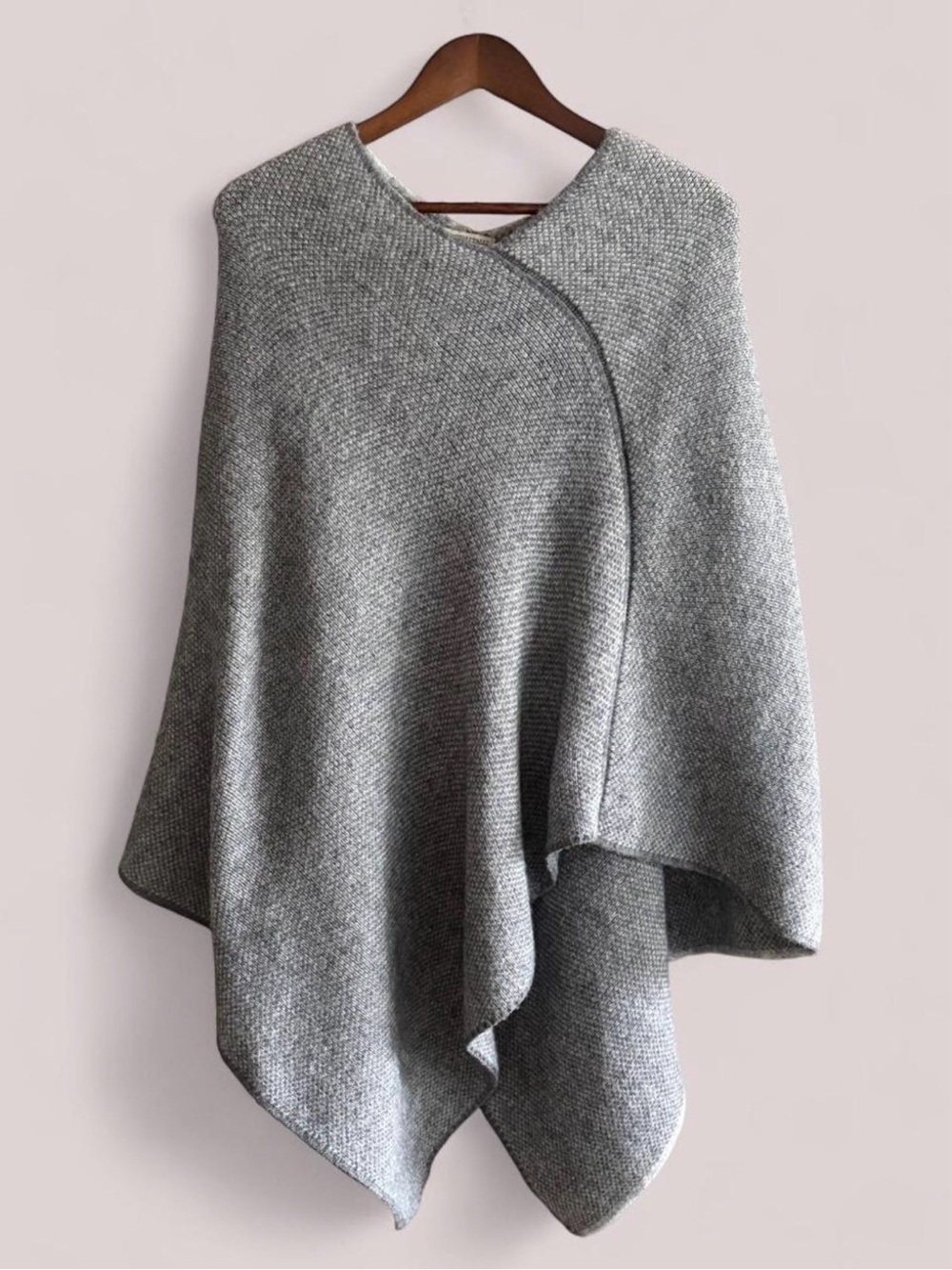 Cozy Gray Knit Poncho Wrap - Women's Layering Cape